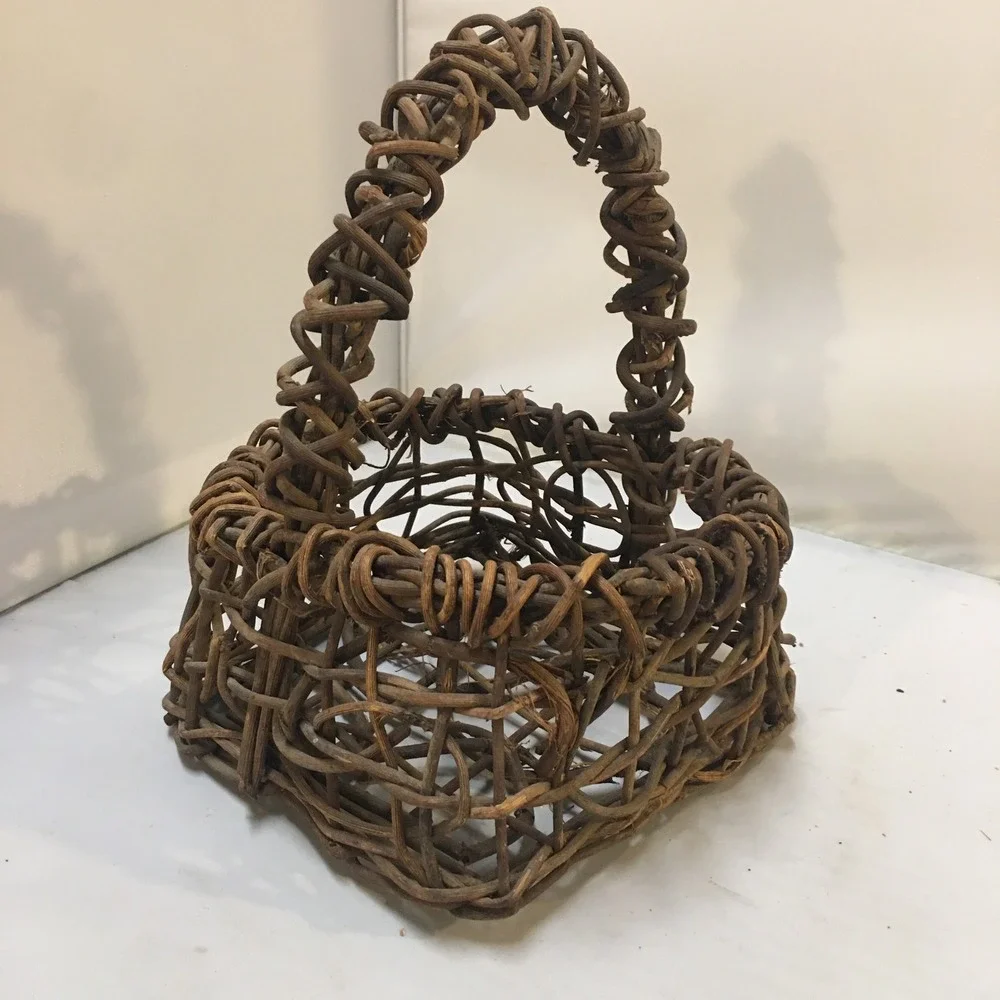 Grapevine Basket Home Decor Small Brown Rustic Woven Vine Handle Boho Vintage